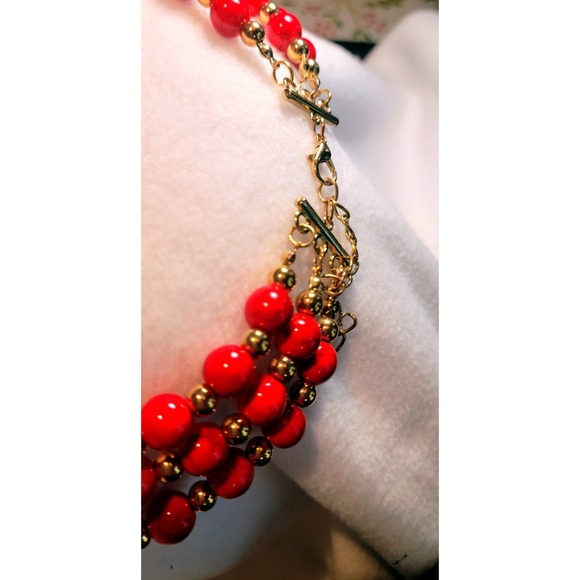 NEW Dazzling Red Gemstone Gold‎ Tone Layered Statement Necklace Women Jewelry - Picture 3 of 4